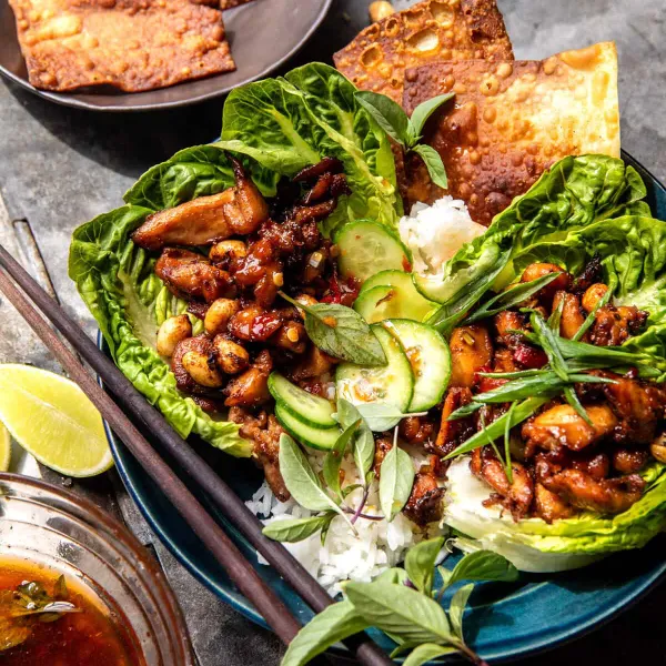 20 Minute Ponzu Ginger Chicken Lettuce Bowls