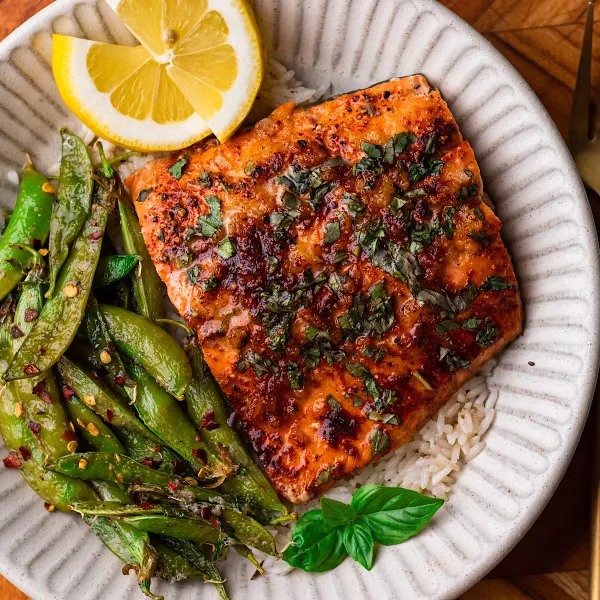 Lemon Honey Salmon with Snap Peas