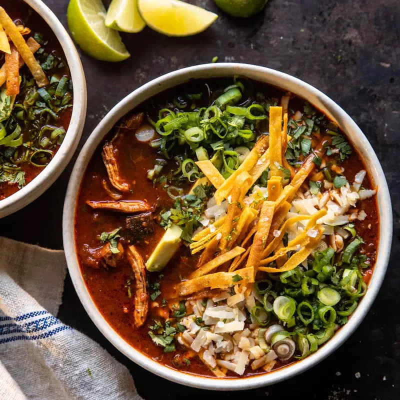Slow Cooker Chipotle Chicken Tortilla Soup with Salty Lime Chips