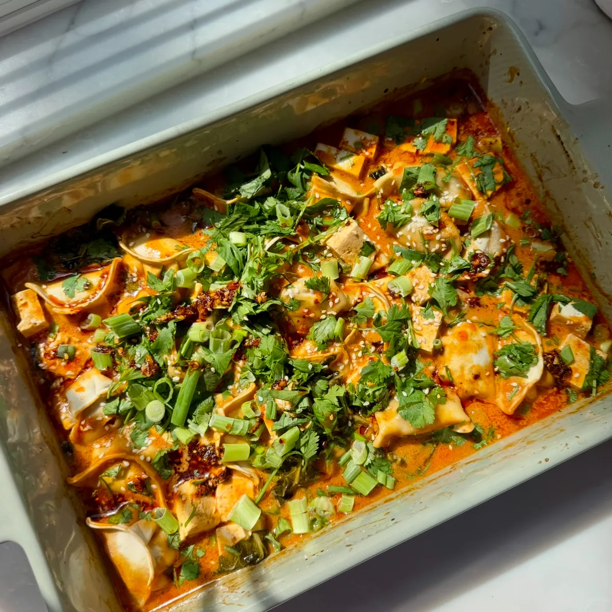One Pan Coconut Curry Dumpling Bake