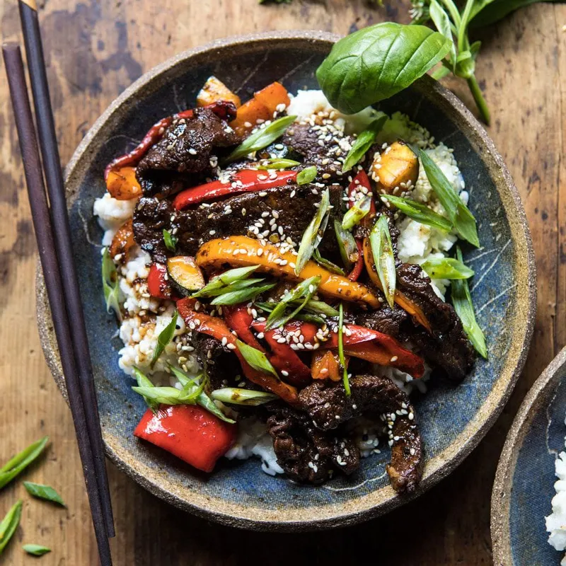 30 Minute Korean Beef and Peppers with Sesame Rice