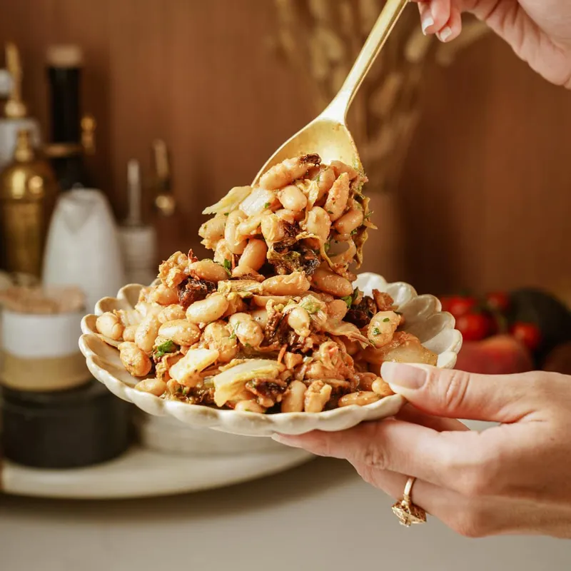 Baked Cabbage and Bean Salad with Tomato Dressing