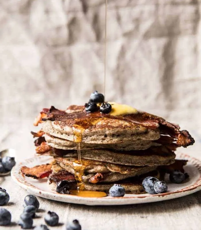Rye Bacon Pancakes with Blueberries