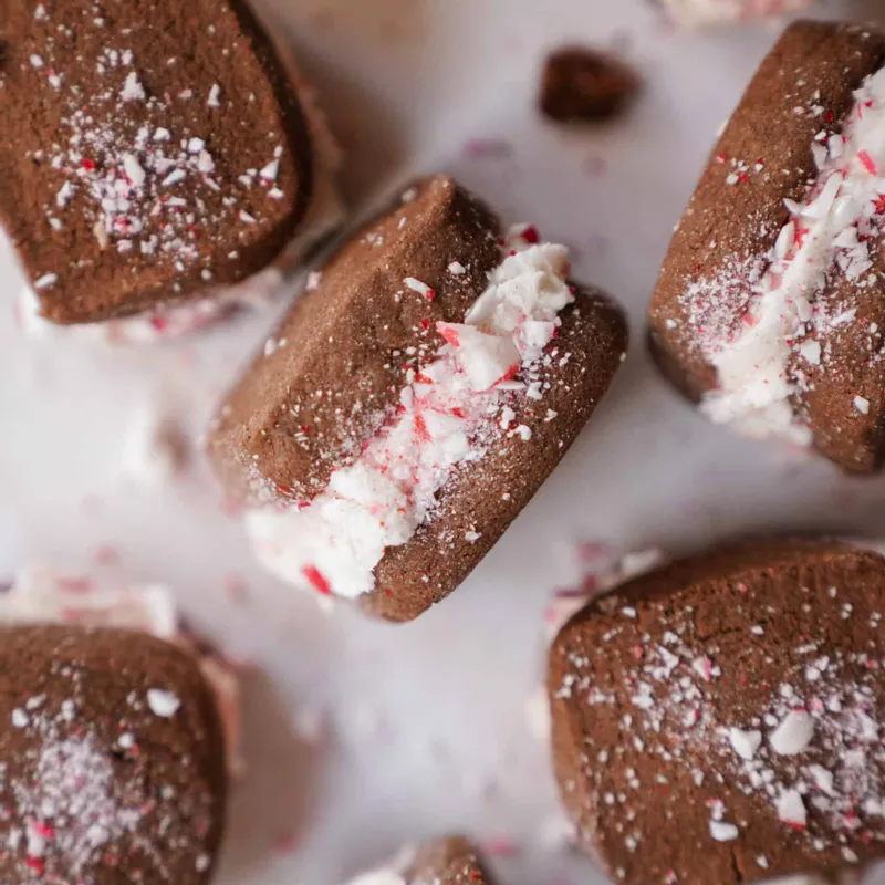 Chocolate Candy Cane Sandwich Cookies