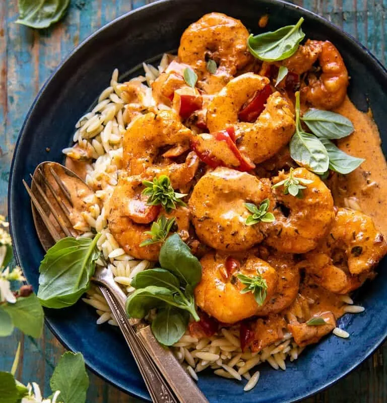 Spicy Southern Style Shrimp with Lemon Basil Orzo