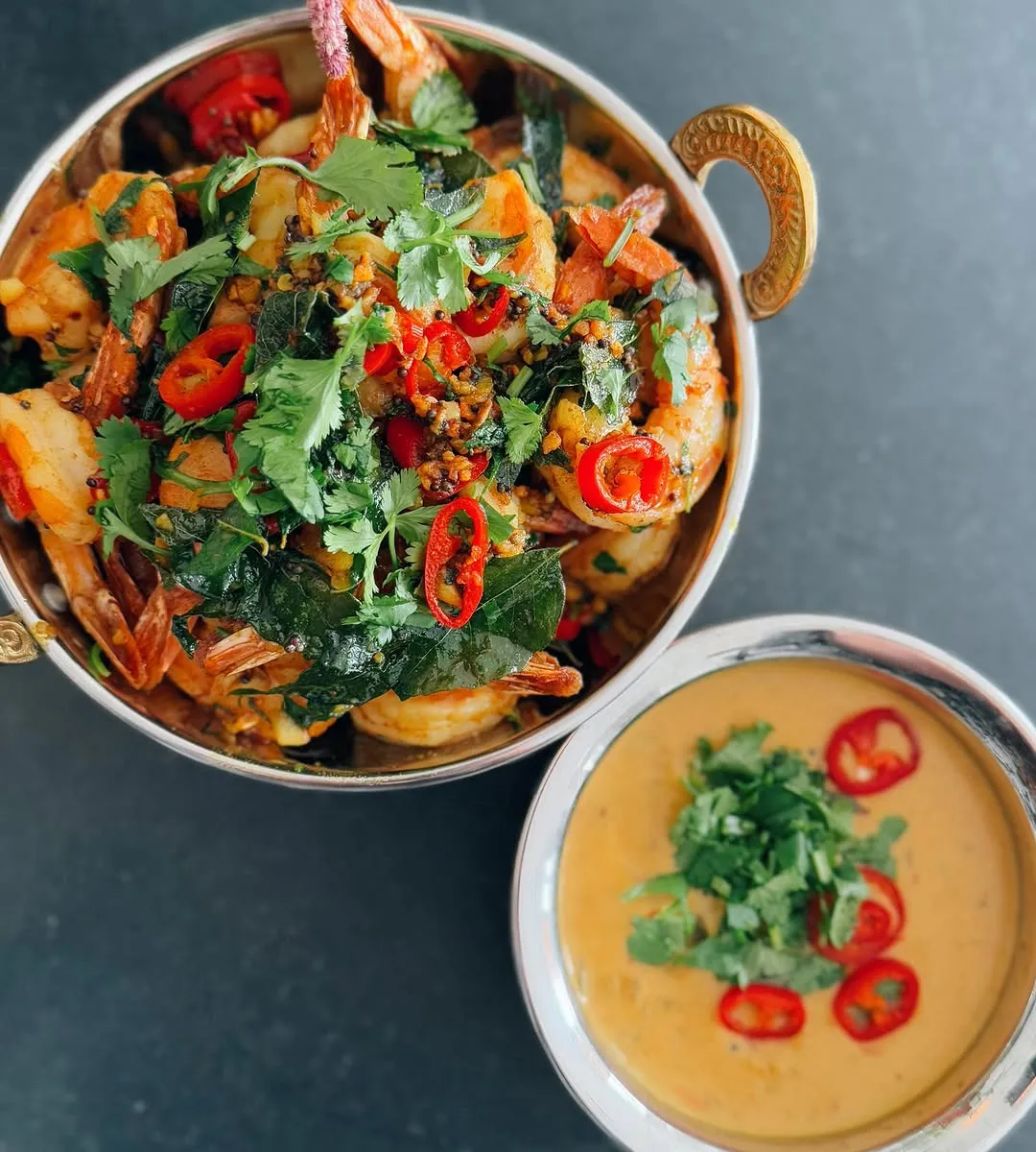 Seared Garlic Chili Shrimp & Madras Yellow Dal