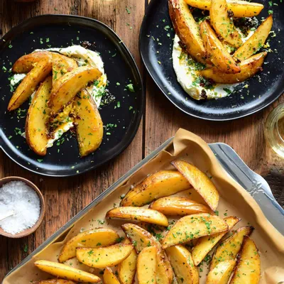 Recipe 'Greek-Style Lemon Potato Wedges with Whipped Feta'