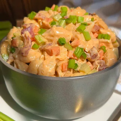 Recipe 'High‑Protein Buffalo Chicken Pasta Salad (Creamy, Easy, Meal‑Prep Friendly)'