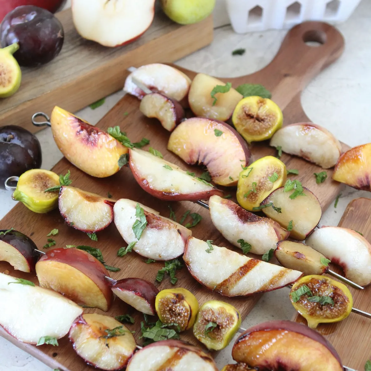 Grilled Fruit Kebab + Honey Mint Glaze