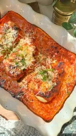 Recipe 'One Pan Creamy Parmesan Chicken Orzo Bake'