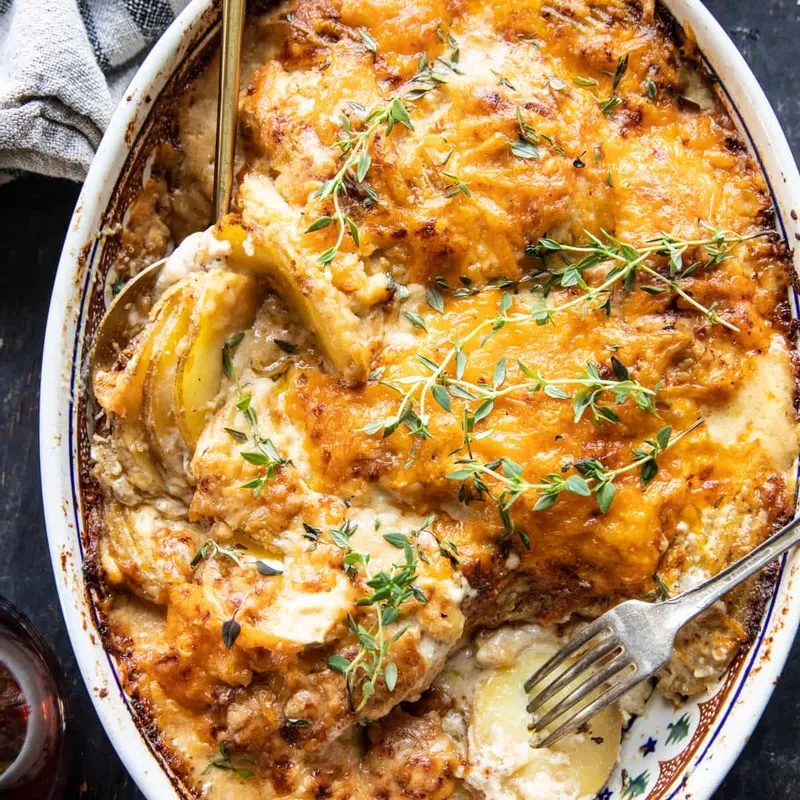 Cheesy Scalloped Potatoes with Caramelized Onions