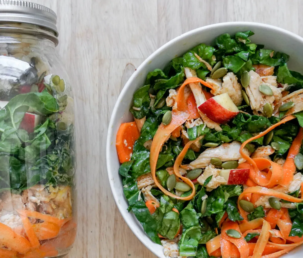 Crunchy Chicken, Spinach, Apple &amp; Carrot Salads &amp; Homemade Dressing