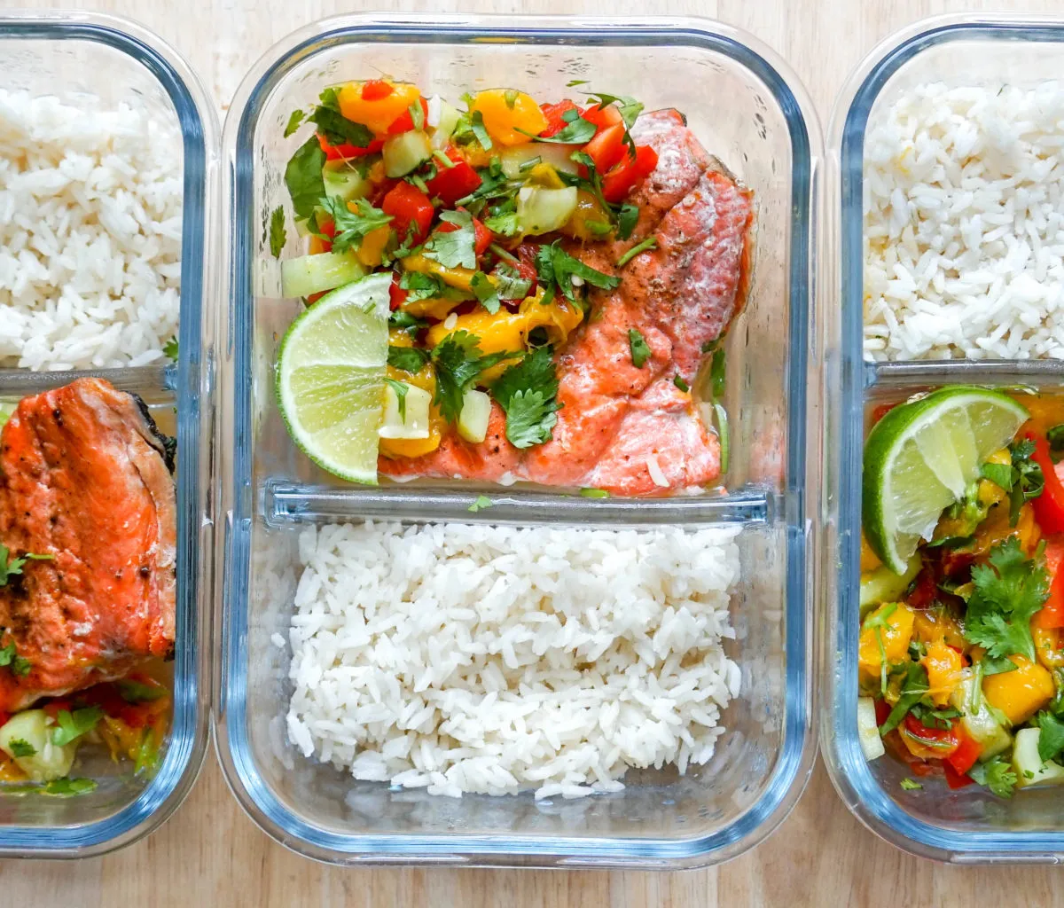 Pan-Seared Salmon with Spicy Mango Salsa and Coconut Rice