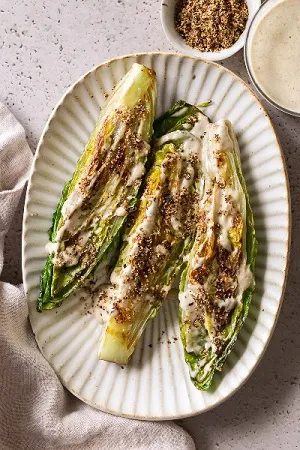 Grilled Romaine Salad with Toasted Breadcrumbs