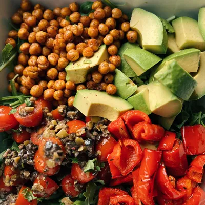 Recipe 'Roasted Red Pepper + Chickpea Salad'