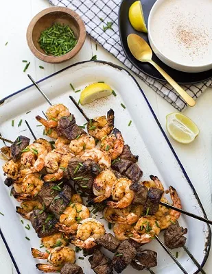 Recipe 'Surf and Turf Skewers with Cajun Horseradish Sauce'