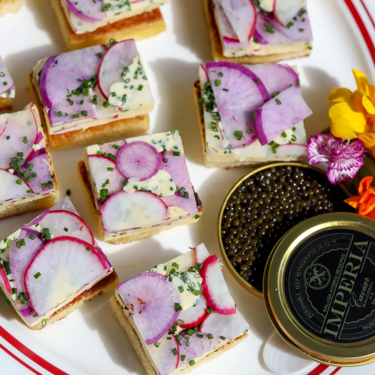 Caviar Butter Radish Tea Sandwiches