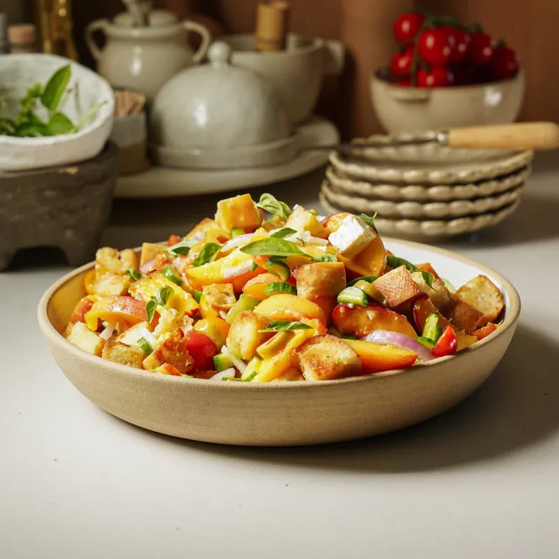 Fresh Peach Salad (Panzanella Style) 🍑