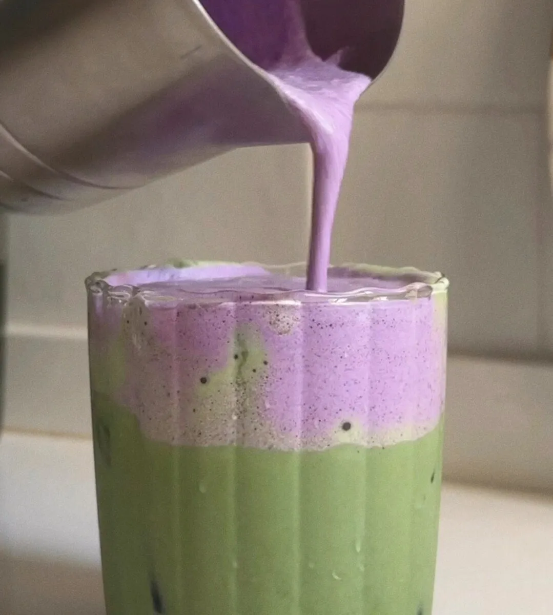 Iced ube matcha latte