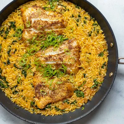 Recipe 'Seared Cod with Coconut Orzo'