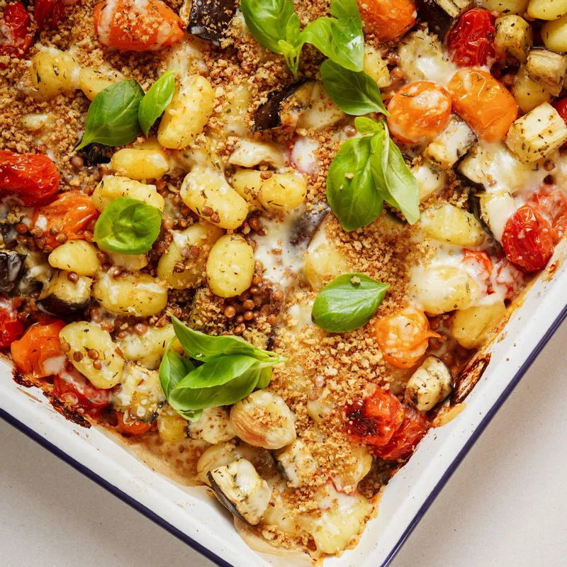 Eggplant Parmesan Inspired Sheet Pan Gnocchi