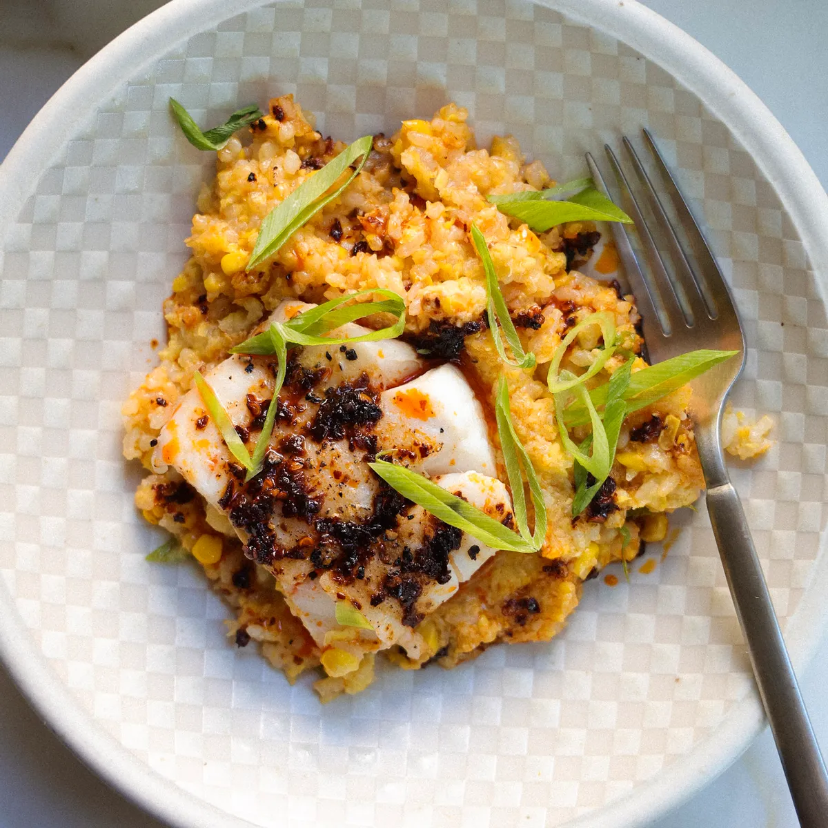 Miso Corn Rice with Chili Cod