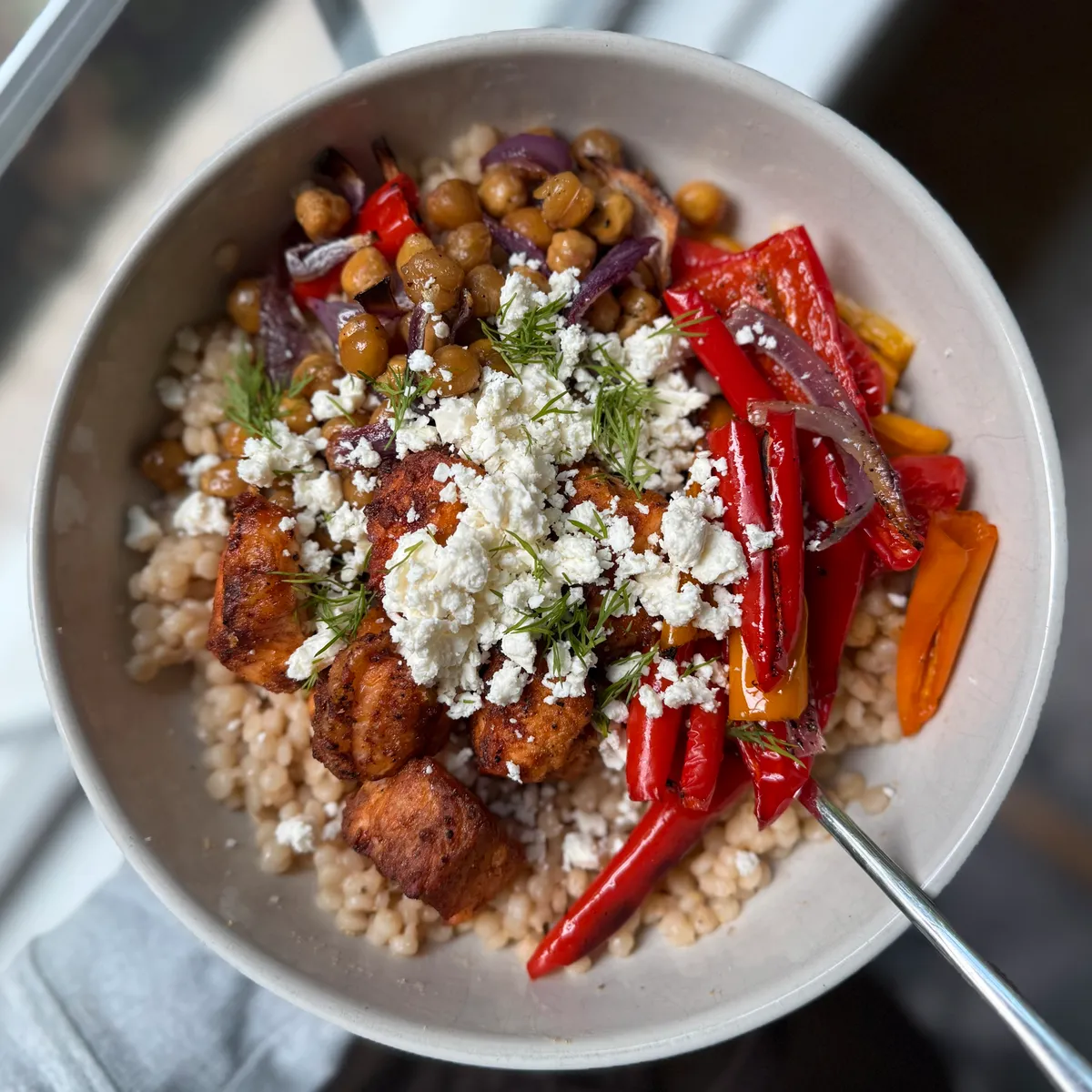 Air-Fried Salmon & Veggie Couscous