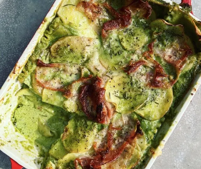 A Very Green and Creamy Lasagna (with Potatoes & Mortadella)