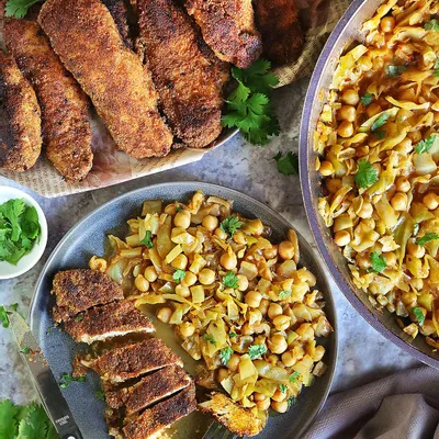 Recipe 'Crispy Harissa Chicken with Cabbage and Chickpeas '