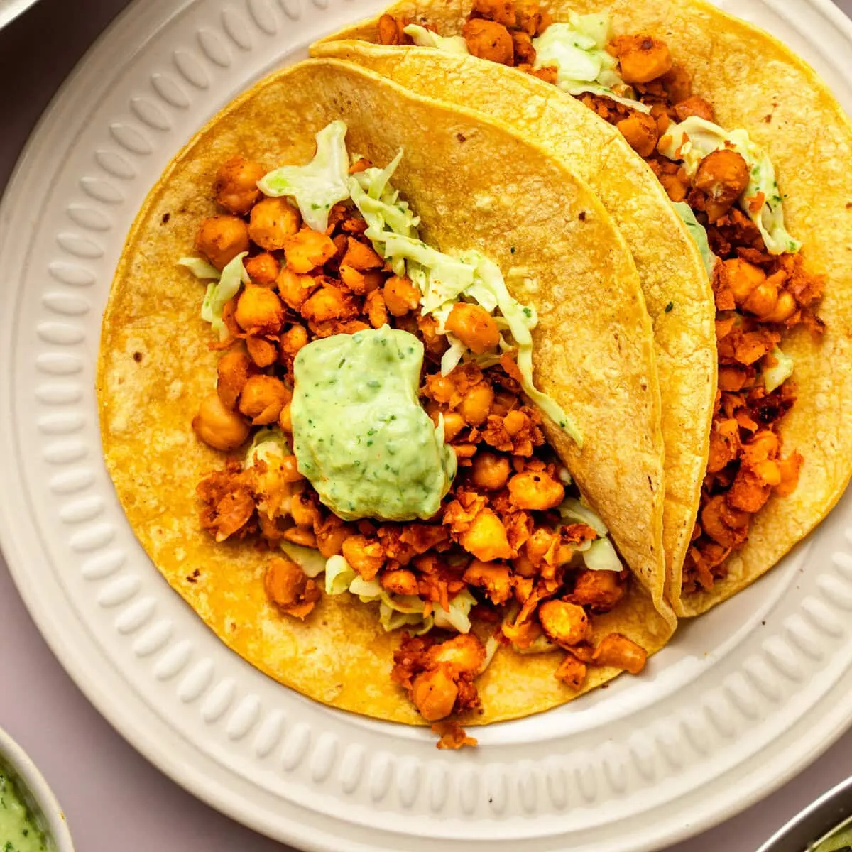 Easy Chickpea Tacos with Avocado Crema and Cabbage