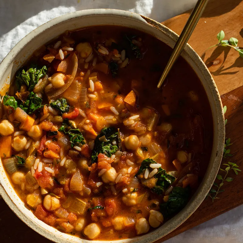 gochujang chickpea and rice stew with Kale