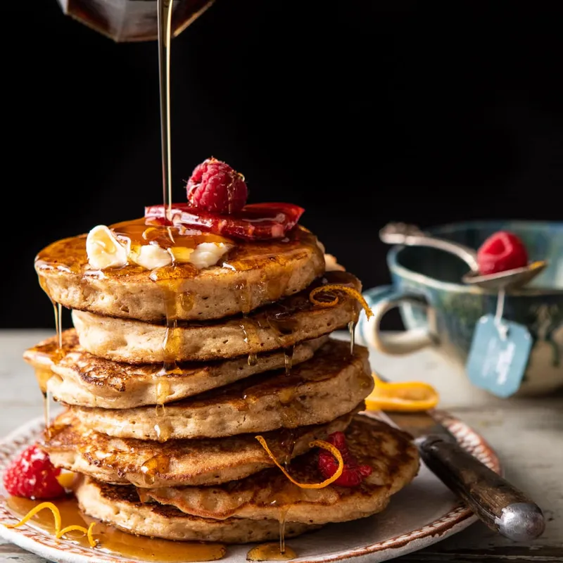 Earl Grey Lemon Ricotta Pancakes with Salted Maple Butter