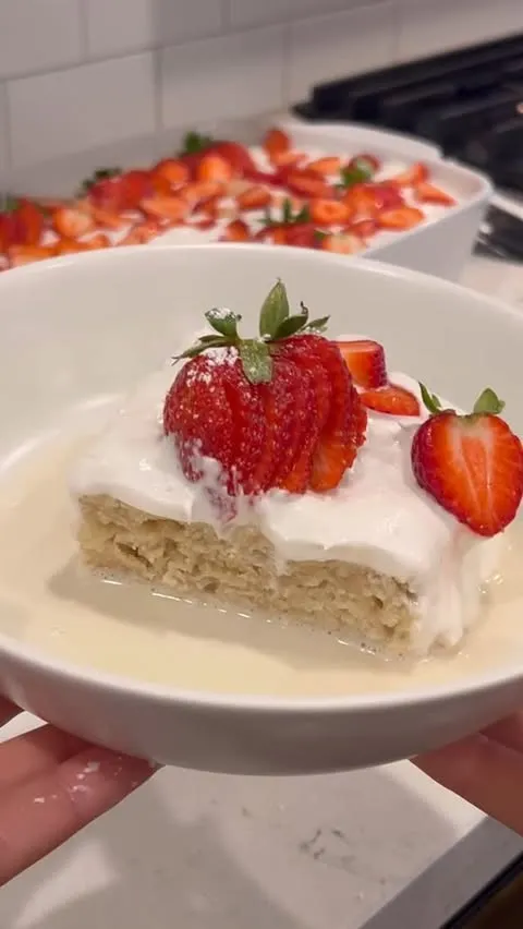 Vegan Tres Leches Cake with Strawberries