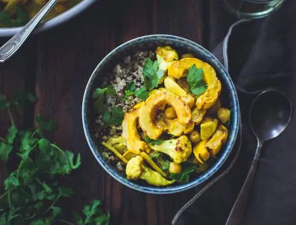 Roasted Delicata Squash, Cauliflower + Chickpea Curry