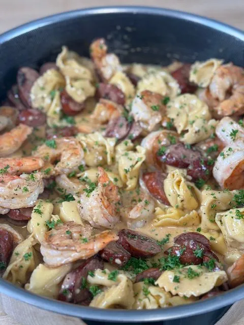 Creamy Cajun Shrimp and Sausage Tortellini