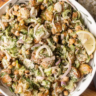 Recipe 'Crispy Smashed Potato Salad with Lemon Feta Dressing'