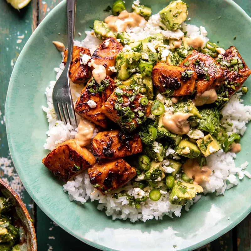 Spicy Chipotle Honey Salmon Bowls