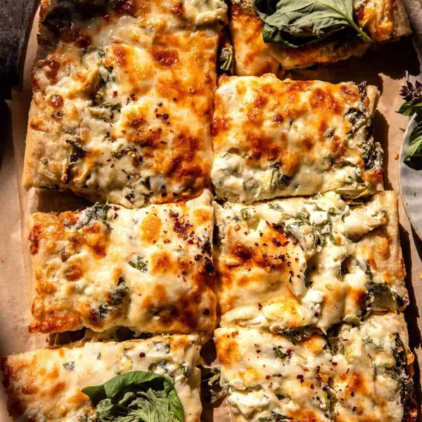 Sheet Pan Spinach Dip Pizza