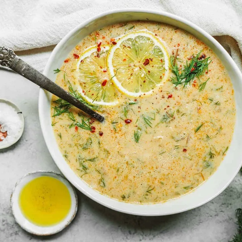 Creamy Vegan Greek Lemon Rice Soup (Avgolemono)