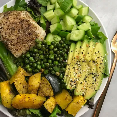 Recipe 'Baked Cod & Roasted Veggies with Salad'