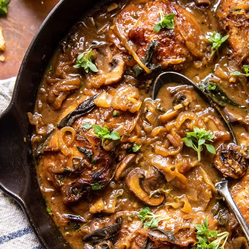 Cider Braised Chicken with Caramelized Onions