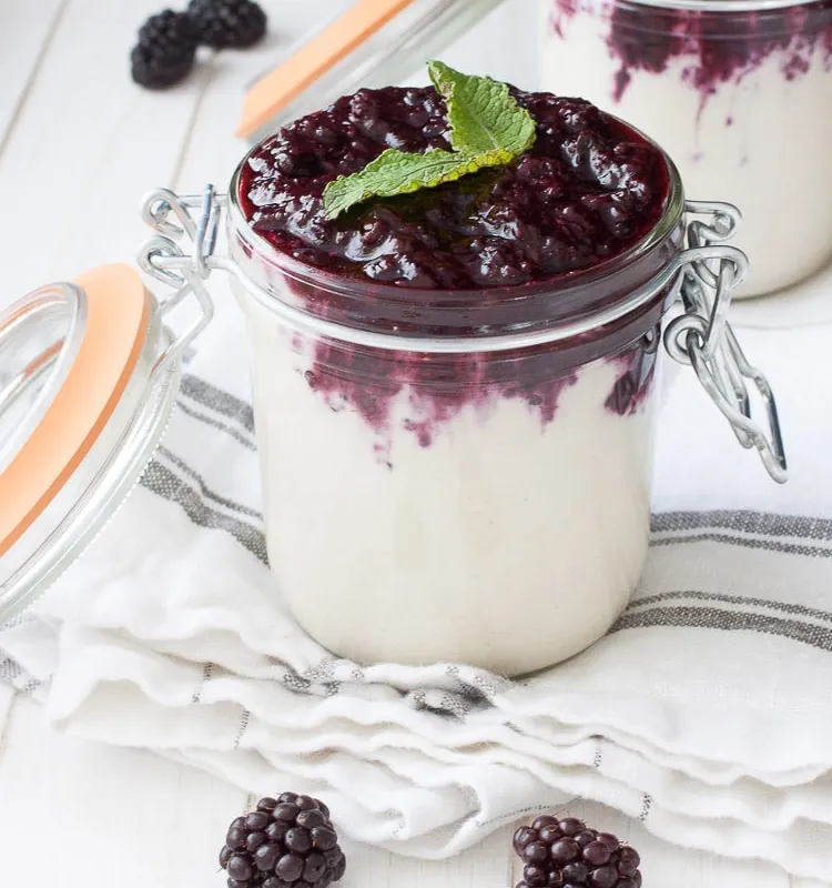 Vegan Cheesecake Pudding with Blackberry Compote
