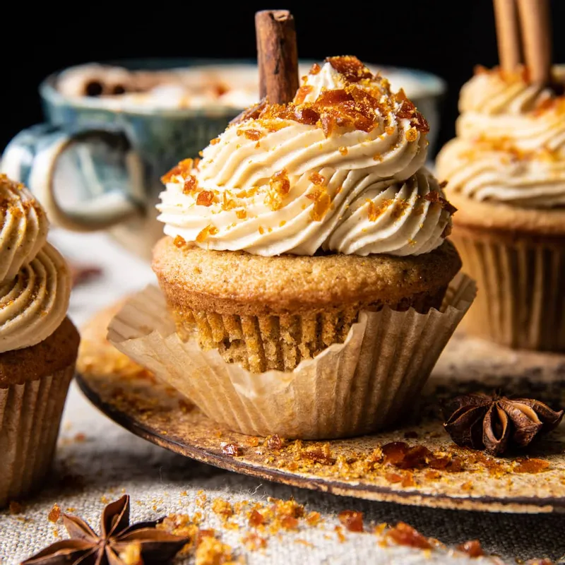 Chai Latte Cupcakes with Caramel Brulee Frosting