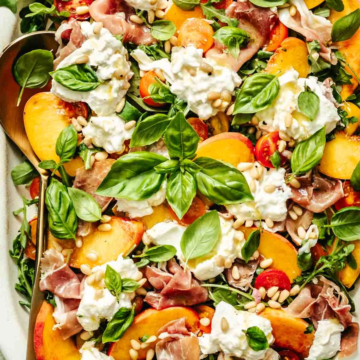 Fresh Peach & Burrata Salad Recipe (with Prosciutto)