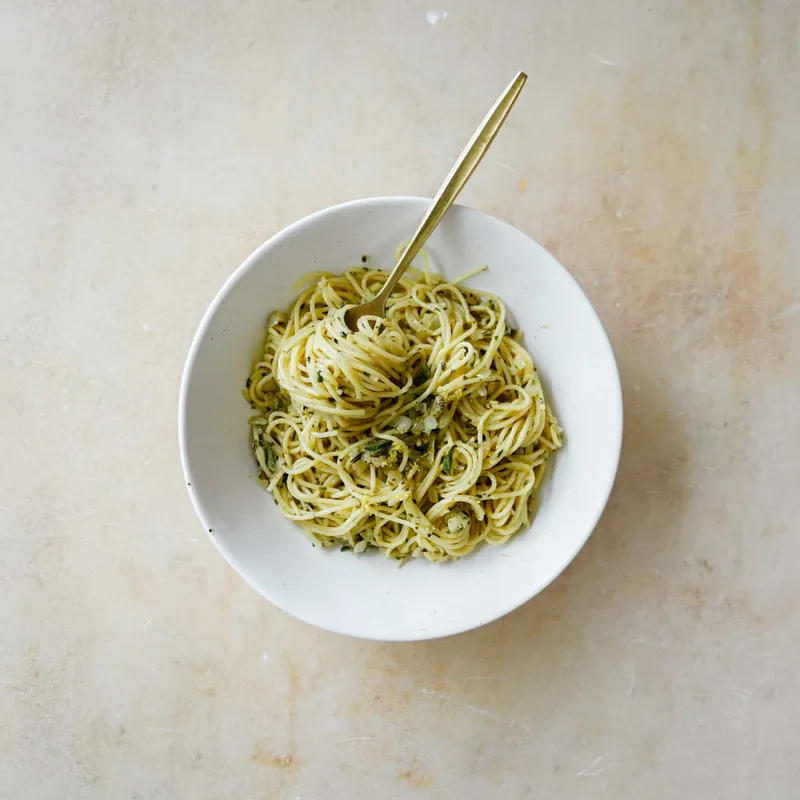 Garlic Butter Pasta + Charred Green Onions