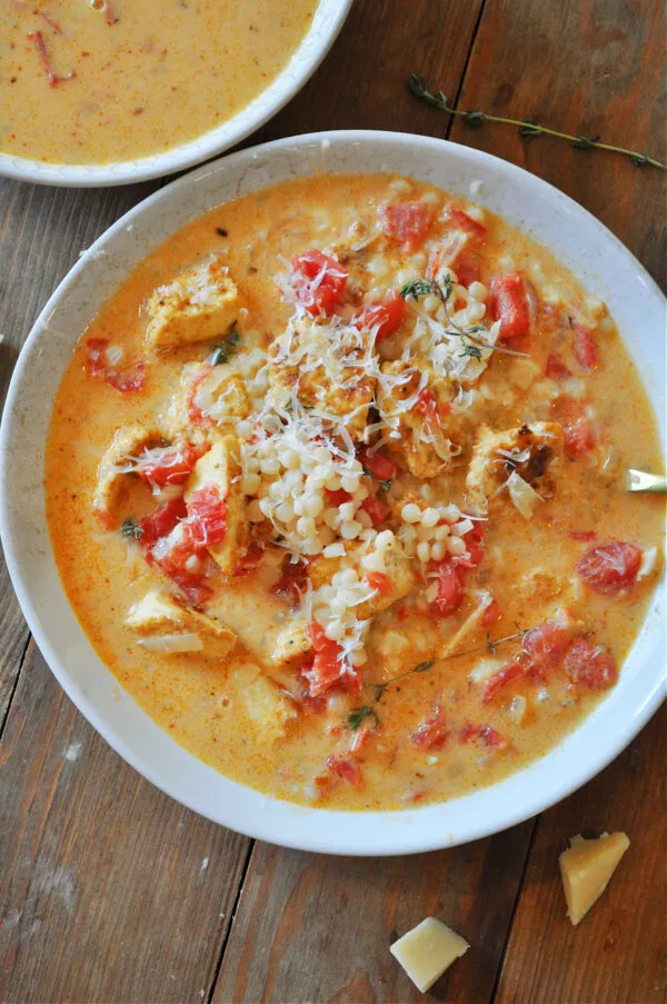 Vegan Creamy Cajun "Chicken" and Couscous Soup