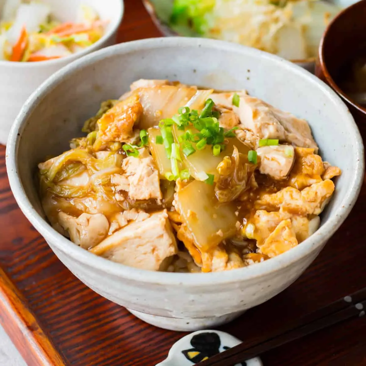 Japanese Egg and Tofu Rice Bowl with Napa Cabbage