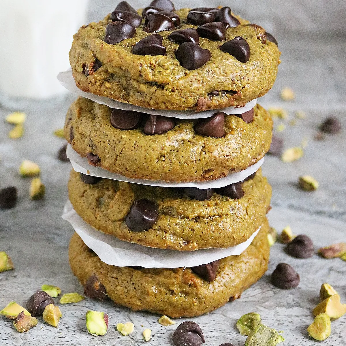 Flourless Pistachio Butter Chocolate Chip Cookies