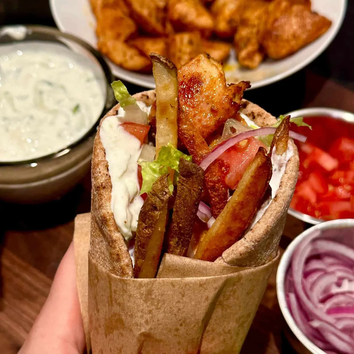 Chicken Souvlaki Gyros w/ Tzatziki Sauce & Oregano Fries