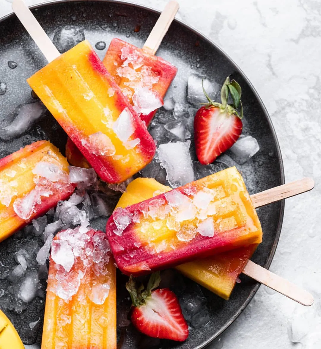 The Easiest Mango Strawberry Popsicles